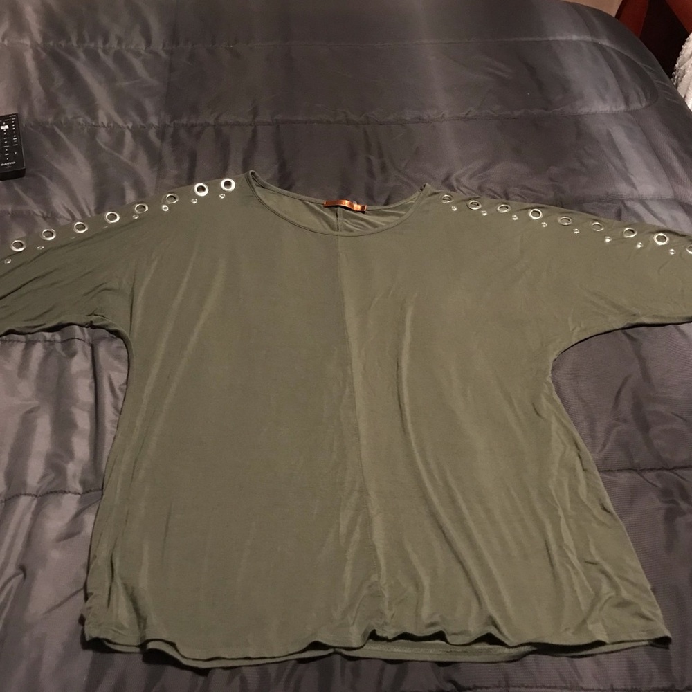 Belldini 3/4 Sleeve Blouse with Silver Eyelet